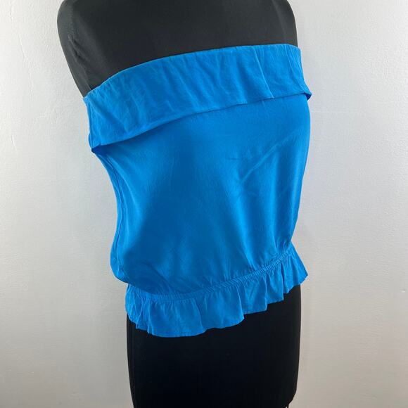 Eight Sixty Blue Top Silk Off the Shoulder Ruffle Hem Halter Size X-Small XS - Picture 4 of 8